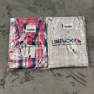 Untuckit Womens Top Size 10 Button Up Plaid Long Sleeve Bundle Lot Career NEW